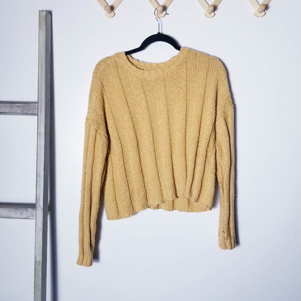PACSUN GOLDEN YELLOW CROPPED OVERSIZE SWEATER SIZE SMALL